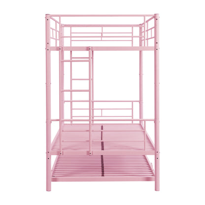 Modern Metal Bunk Bed With Trundle, Durable Steel, Twin Over Twin - Pink