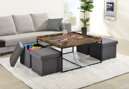 Vinny - Wood Grain 5 Piece Coffee Table Set With Raised Edges (Set of 5) - Weathered Oak