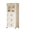 Folding Wardrobe Cabinet Wide White Plastic With Magnetic Doors, Wheels, And 10 Hangers - Cream White