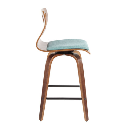Folia - Mid-Century Modern Counter Stool (Set of 2) - Walnut / Teal