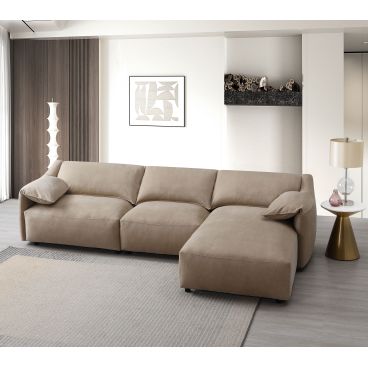 Veata - Suede Sectional Sofa With Right Hand Facing Chaise - Light Brown