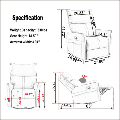 Rocking Recliner Chair, 360 Degree Swivel Nursery Rocking Chair, Glider Chair, Modern Small Rocking Swivel Recliner Chair For Bedroom, Living Room Chair Home Theater Seat, Side Pocket - Light Gray