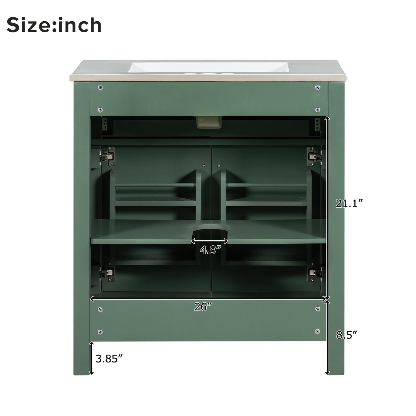 Bathroom Vanity With Ceramic Sink, Modern Single Bathroom Cabinet With 2 Doors And A Shelf, Soft Close Doors - Green