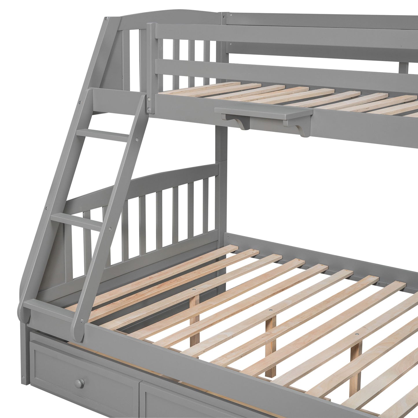 Twin Over Full Bunk Bed With Drawers, Ladder And Storage Staircase - Gray