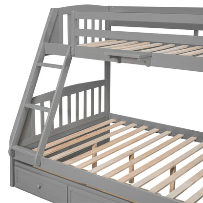 Twin Over Full Bunk Bed With Drawers, Ladder And Storage Staircase - Gray