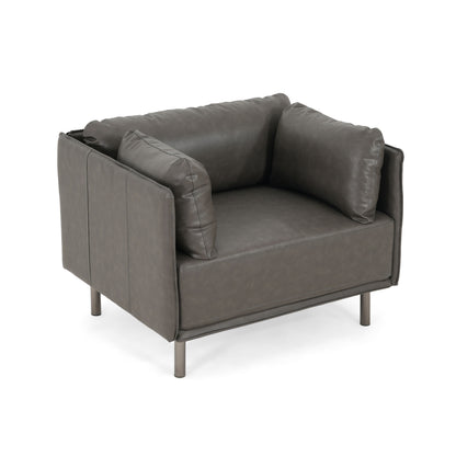 Vintage Lounge Chair With Polyester Upholstery, Steel Legs - Gray