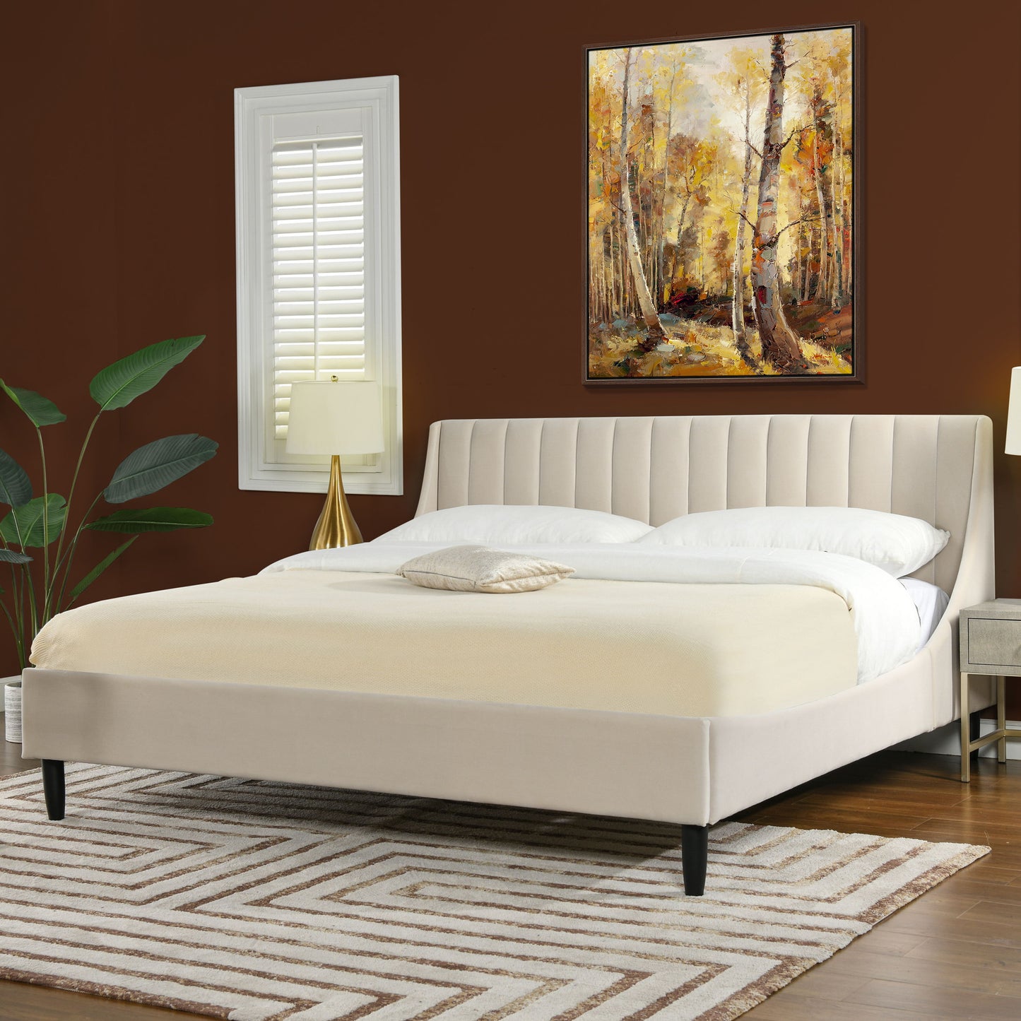 Aspen - King Vertical Tufted Headboard Platform Bed Set - French Beige