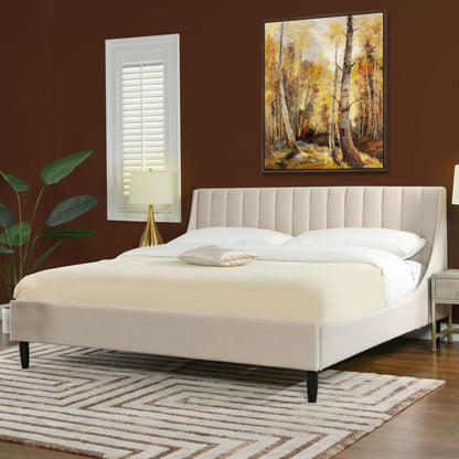 Aspen - King Vertical Tufted Headboard Platform Bed Set - French Beige