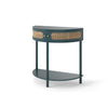 Boho Rattan Semi Circle End Table With Sliding Rattan Door, Elegant Entryway Console With Storage And Bottom Shelf - Antique Green