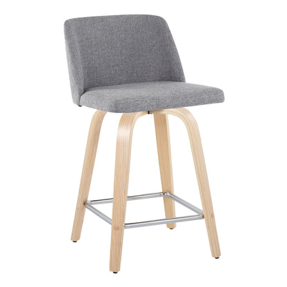 Toriano - Contemporary Fixed Height Counter Stool & Swivel And Square Footrest (Set of 2) - Natural / Gray