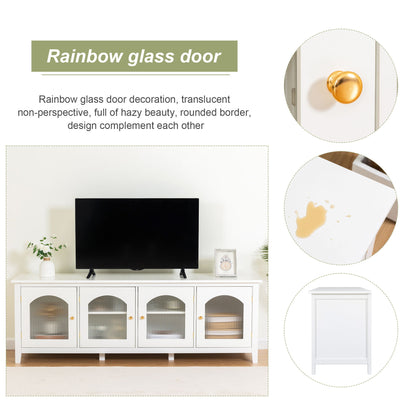 StylishTVcabinet, Entertainment CenterTV Stand, TVconsoletable, Media Console, Solidwood Frame, Changhong Glass Door, Metal Handle - Antique White