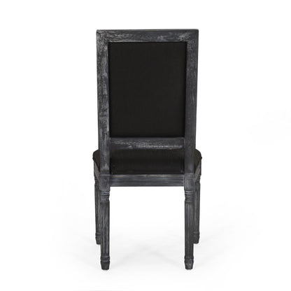 French Country Style Dining Chair Set With Upholstered Seating And Fluted Legs - Black