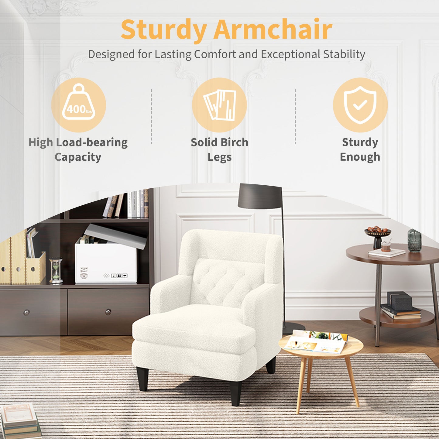 Upholstered Accent Chair Tufted Armchair For Living Room - Beige