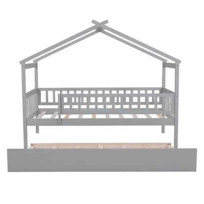 Twin Size House Bed & Twin Size Trundle - Gray