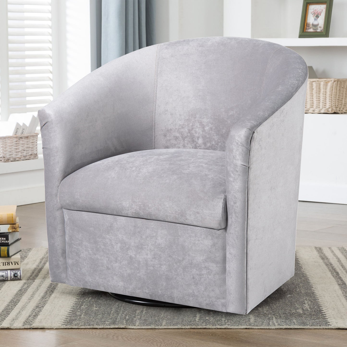 Eden - Swivel Chair With Microfiber Upholstery And Hardwood Frame - Silver
