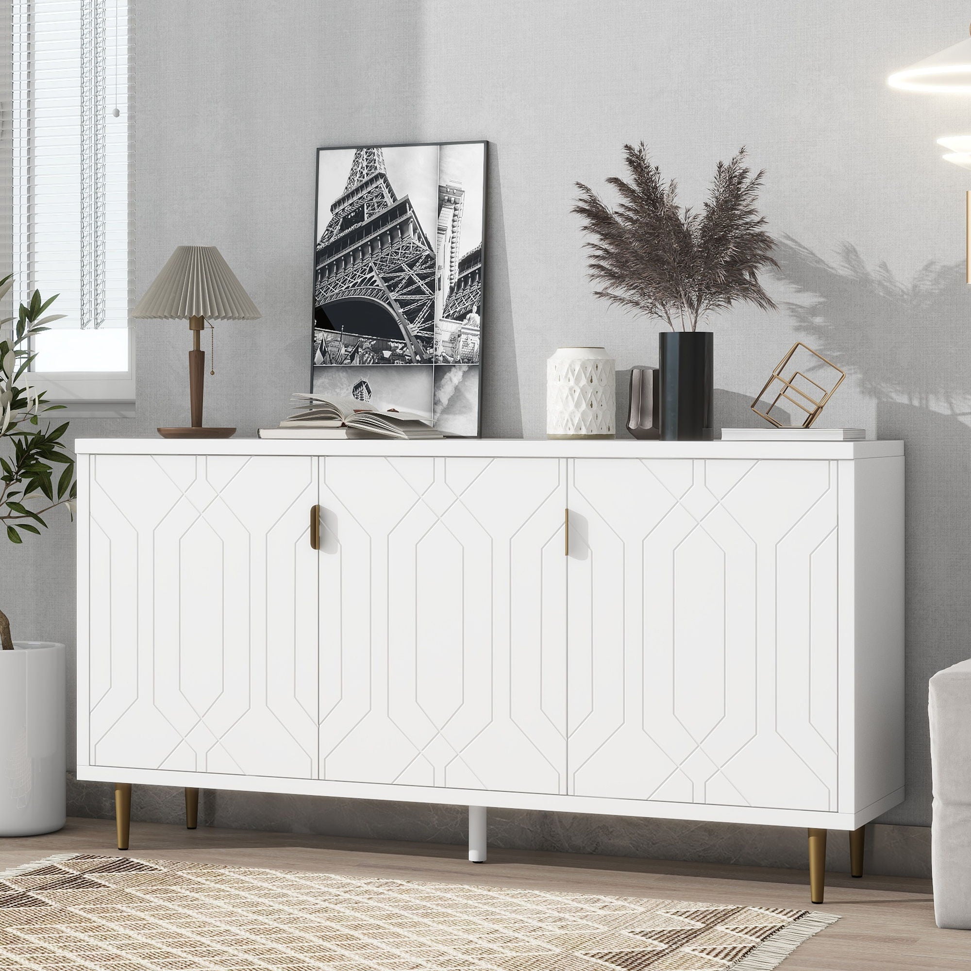 Modern TV Stand With 3 Doors And Adjustable Shelves For Living Room, Fits TVs Up To 70