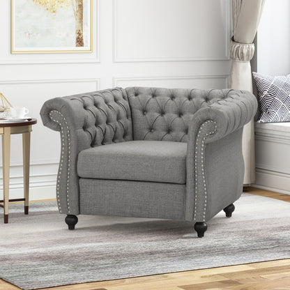 Nexuson - Upholstered Fabric Chesterfield Chair With Deep Tufted And Nailhead Trim - Dark Gray
