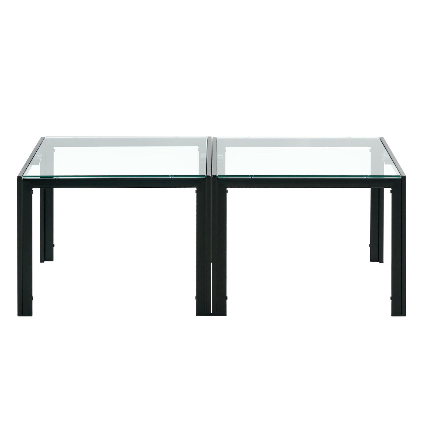 Coffee Table (Set of 2), Square Modern Table With Tempered Glass Finish For Living Room - Transparent / Black