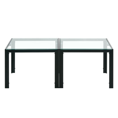 Coffee Table (Set of 2), Square Modern Table With Tempered Glass Finish For Living Room - Transparent / Black