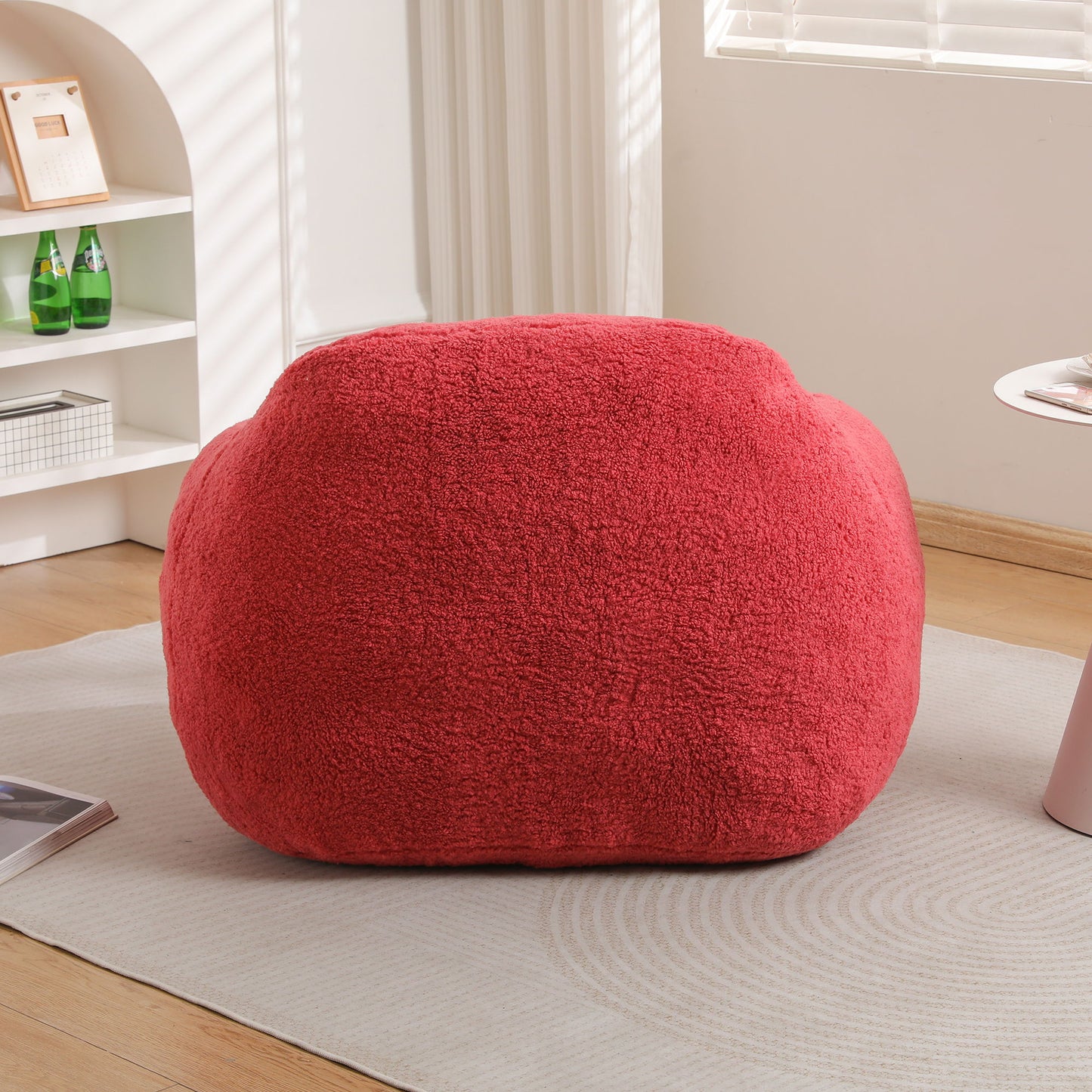 Giant Bean Bag Chair For Adults, Spacious Memory Foam Bean Bag Sofa With Armrests Teddy Fabric, Comfy Seating For Living Room Or Bedroom - Pink