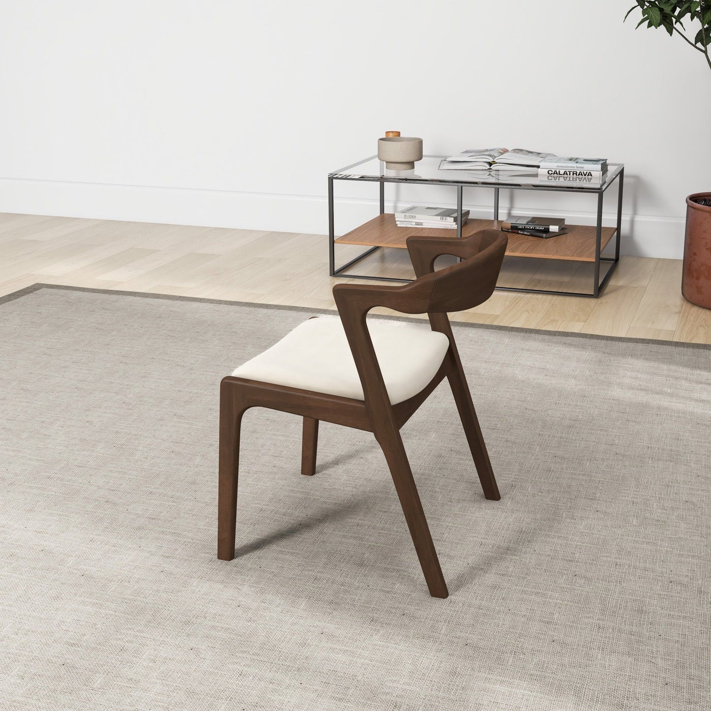 Dakota - Velvet Dining Chair (Set of 2) - Cream White / Dark Brown