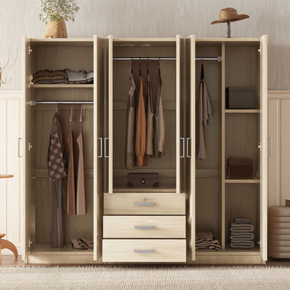 6 Doors Wardrobe Storage For Bedroom, With Big Drawers - Brown