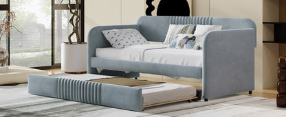 Upholstered Daybed Sofa Bed Twin Size With Trundle Bed And Slat - Gray