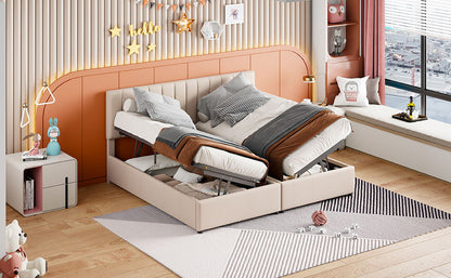 King Size Upholstered Platform Bed With A Hydraulic Storage System - Beige