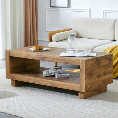 Modern Minimalist Rectangular Coffee Table Measuring Embodies The Simple Charm Of Mid Century Aesthetics, Adding A Touch Of Elegance To Your Living Room - Natural Wood