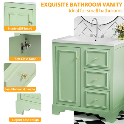 Bathroom Vanity Cabinet With Ceramic Basin, 3 Drawers And Adjustable Shelves - Green