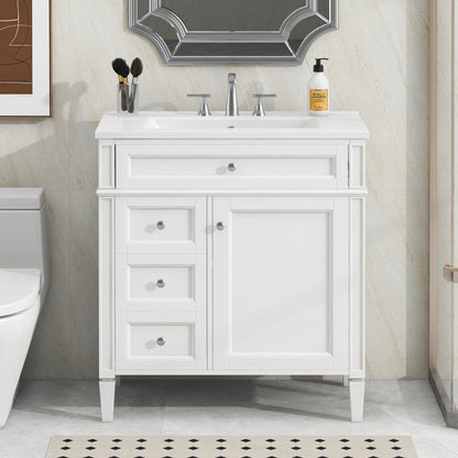 Bathroom Vanity & Top Sink, Modern Bathroom Storage Cabinet, 2 Drawers And A Tip-Out Drawer, Single Sink Bathroom Vanity - White