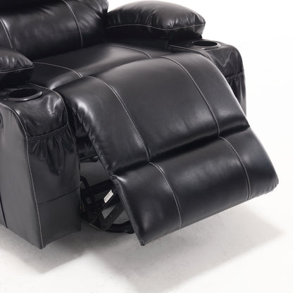 Large Size Electric Power Lift Recliner Chair Sofa, 8 Point Vibration Massage And Lumber Heat, Remote Control, Side Pockets And Cup Holders - Black