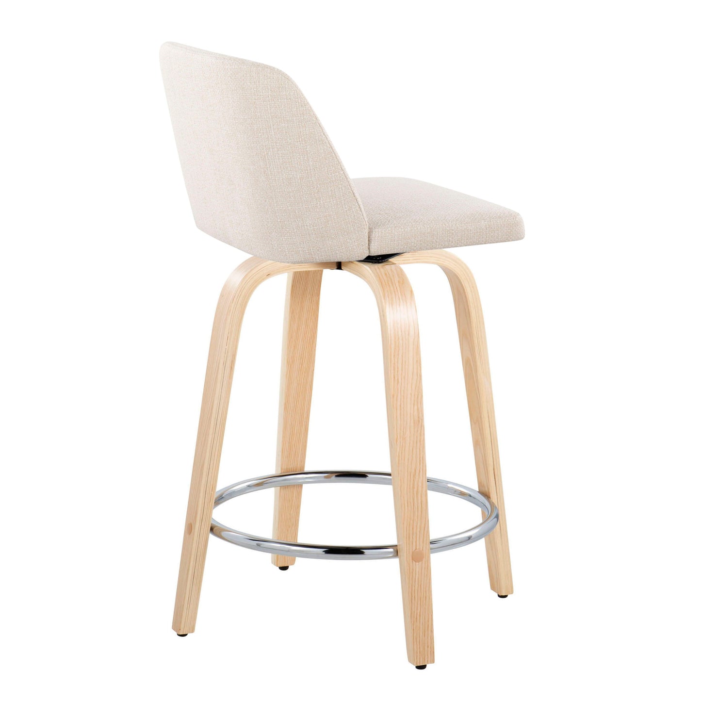 Toriano - Contemporary Fixed Height Counter Stool & Swivel With Round Footrest (Set of 2) - Natural / Cream