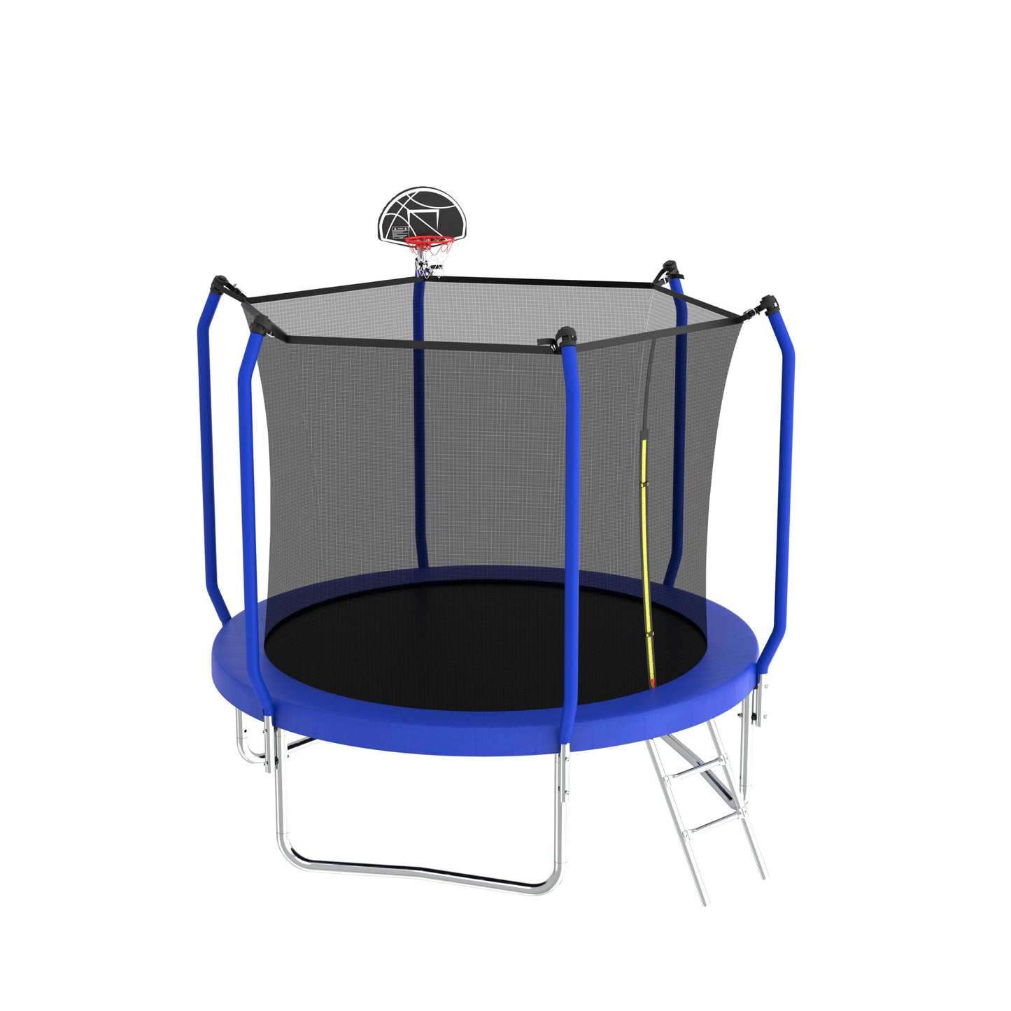 8Ft Trampoline With Basketball Hoop, Astm Approved Reinforced Type Outdoor Trampoline With Enclosure Net - Blue