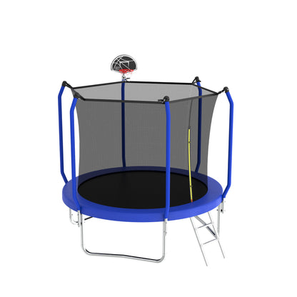 8Ft Trampoline With Basketball Hoop, Astm Approved Reinforced Type Outdoor Trampoline With Enclosure Net - Blue