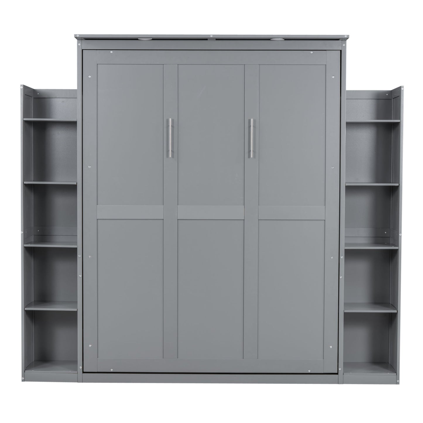 Queen Size Murphy Wall Bed With Shelves And LED Lights - Gray