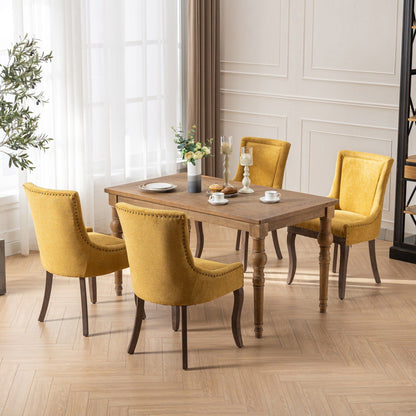 Ultra Side Dining Chair, Thickened Fabric Chairs With Neutrally Toned Solid Wood Legs, Bronze Nail Head (Set of 2) - Golden Yellow