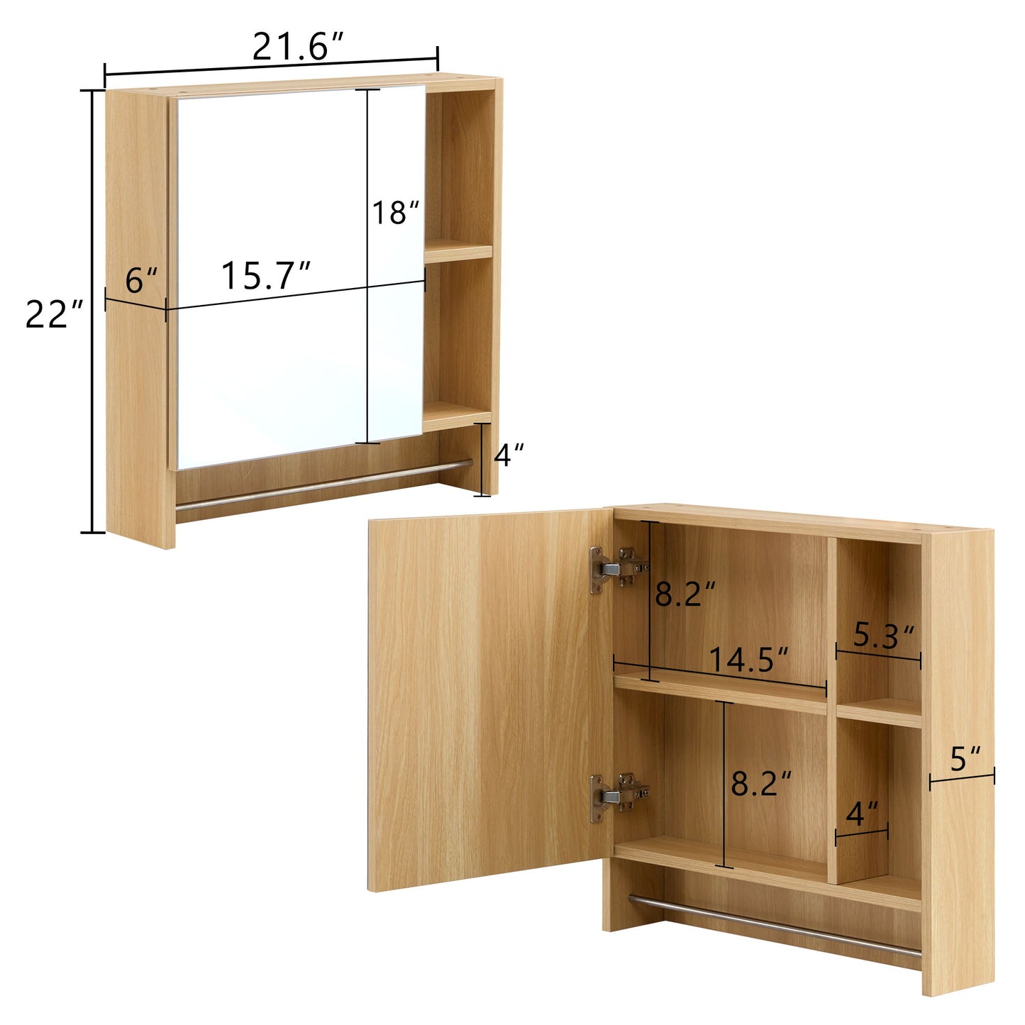 Wall Mounted Bathroom Storage Cabinet With Mirror Door, Medicine Cabinet, Over The Toilet Storage Cabinet With Shelves And Towel Rack - Burly Wood