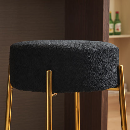 Round Bar Stools (Set of 2), Contemporary Upholstered Dining Stools For Kitchens, Coffee Shops And Bar Stores - Black / Gold