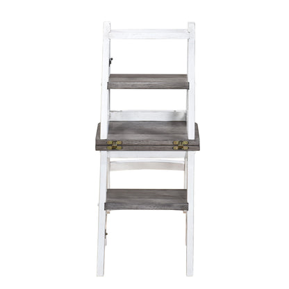 Solid Wood Foldable Ladderchair Dual Purpose Stepladders Step Display Stand Flower Stand Forhome, Library, Kitchen - Antique White / Sandstone