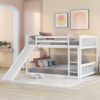 Full Over Full Bunk Bed With Slide And Ladder - White