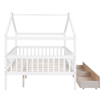 Full Size House Bed With 2 Drawers - White