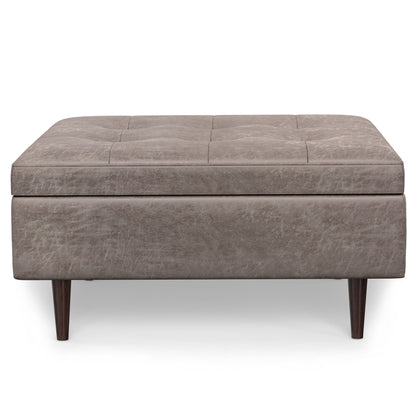 Shay - Mid Century Large Square Coffee Table Storage Ottoman - Gray