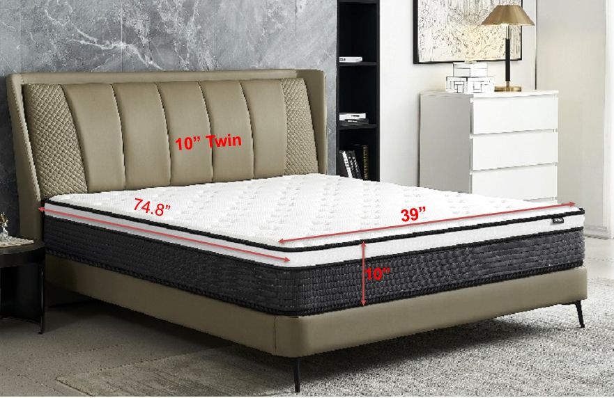 10" Twin Hybrid Mattress A Box, Pillow Top Bed Cushion With Breathable And Hypoallergenic Design, Medium Firm For Lumbar Support - White / Gray