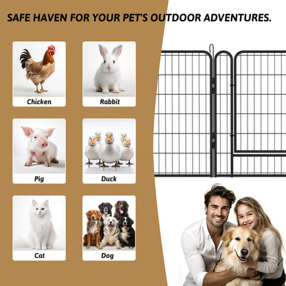 53.94" 8 Panels Heavy Duty Metal Playpen With Door, Dog Fence Pet Exercise Pen For Outdoor, Indoor - Black