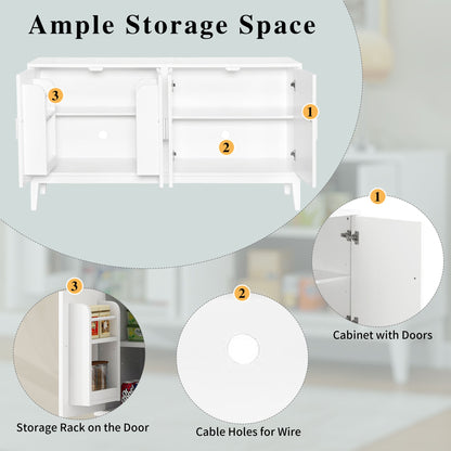 4 Door Sideboard Storage Cabinet With Door Shelf For Living Room And Dining Room, 2 Large Cabinets With Adjustable Shelf - White