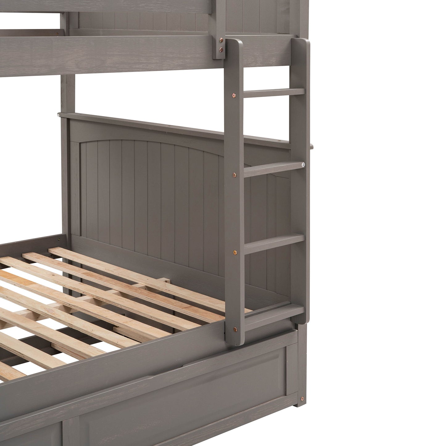 Full Over Full Bunk Bed With Twin Size Trundle, Guardrails - Brushed Gray