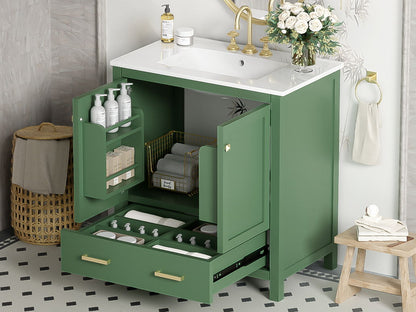 Bathroom Vanity With Single Sink, Combination Under Counter Sink, Bathroom Storage Cabinet With 2 Doors And A Drawer, Soft Closure, Multifunctional Storage - Green
