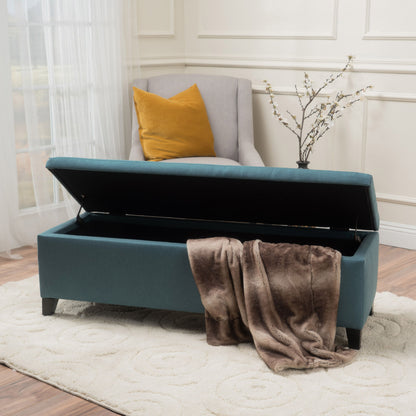 Storage Ottoman Bench With Polyester Upholstery And Wood Frame - Teal
