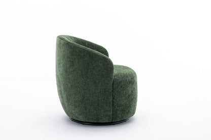 Chenille Fabric Swivel Accent Armchair Barrel Chair With Black Powder Coating Metal Ring - Green